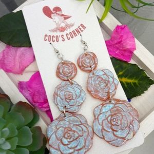 Color shifting rose dangle earrings